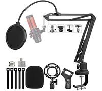 Luling Arts Boom Arm Suspension Mic Boom Arm Heavy Duty Microphone Arm for Blue Yeti, Hyperx Quadcast, Adjustable Boom Mic Stand Desk with Pop Filter, 1/4“-3/8“-5/8“ Adapter, Mic Mounts,Broadcast