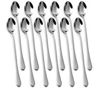 lulir 12 Pcs 7.6in/19.3cm Stainless Steel Spoons Long Handle | Durable Long Premium Coffee Spoons for Iced Tea Milk Shake Ice Cream Sundeas Cool- Elegant Long Handled Teaspoons
