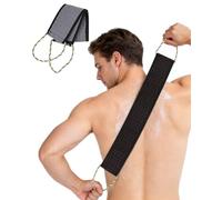 lulir Exfoliating Back Scrubber for Shower, 2 Pack 32 Inch Long Back Scrubber with Handles, Double-Sided Body Exfoliator Back Washer for Deep Cleansing, Suitable for Women & Men,Black+Grey