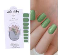 lulir Gel Nail Stickers, 16 Pcs Semi Cured Gel Nail Strips Wraps UV/LED Nails Art Design Decoration Accessories, Glossy Finish, Lasts Up to 14 Days, Easy to Apply,Bamboo Shadows Green