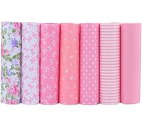 Lulizzie 7pcs/Lot (16"x20") Pink 100% Cotton Fat Quarters Fabric Bundle for Quilting, Scrapbooking, Arts & Crafts, DIY Projects, Collage with Small Scattered Dots with Floral Elements Pattern