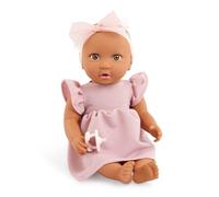 LullaBaby 14 inch Baby Doll - Pink Dress, Brown Eyes & Olive Skin Tone, Pacifier, Pink Headband with Bow, Pretend Play, Girl Baby Doll, Ages 2+