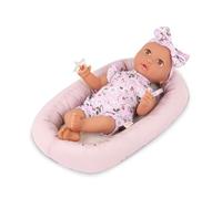 LullaBaby - 14-Inch Realistic Baby Doll - Brown Eyes & Soft Body - Clothing Floral Sleeper, Headband & Pacifier - Plush Bassinet Bed - Pretend Play 2+ Years - Floor Pillow Set