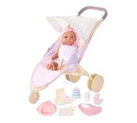 LullaBaby - 14-inch Realistic Baby Doll - Diaper & Care Accessories Bundle - Brown Eyes & Soft Body - Pretend Play Toys - Kids Ages 2 Years Old & Up - Baby Doll & Jogging Stroller Set