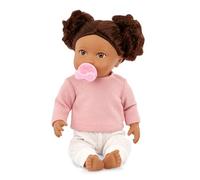 LullaBaby - 14-inch Realistic Baby Doll - Wavy Dark-Brown Hair, Brown Eyes & Soft Body - Pink Sweater Outfit & Pacifier - Pretend Play - Ages 2+ & Up