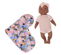 LullaBaby Baby Doll & Floral Swaddle - 36cm Soft Toy Baby for Kids, Dark-Brown Hair & Warm Skin Tone, Perfect First Doll with Swaddle Sleeping Bag, For Ages 2+