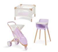 LullaBaby Baby Doll Nursery Playset - Baby Doll Cot, Pram & Highchair Set, Realistic Accessories for Pretend Play, Portable Toy Playpen, Detailed Jogger Pram, For Ages 2+
