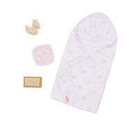LullaBaby - Hooded Bath Towel In Pink Star Pattern - Bath Toys & Pink Ducky- 14-Inch Baby Doll Accessories - Pretend Play 2+ Years- Baby Doll Bathtime Outfit