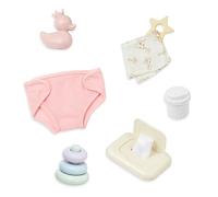 LullaBaby LBY7625Z 9-Pc Changing Diaper, Wipes & Stacking Rings - 14 Inch Accessories - Pretend Toys for Kids Ages 2 & Up - Baby Doll Play & Care Set, Multi