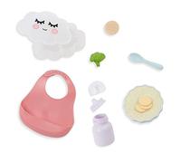 LullaBaby - Pretend Food Set - 10 Pieces Meal Time Accessories - Bib, Spoon & Cloud Food Container - 14-Inch Baby Doll Accessories - Pretend Play 2+ Years- Baby Doll Feeding Set