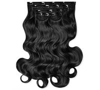 Lullabellz Super Thick Curly Clip In Hair Extensions 5-Piece, 22-Inch Length, Jet Black