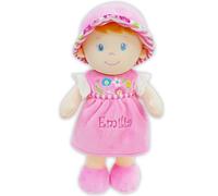 Lullaberry Personalized Soft Dolly Emilia - Stuffed Soft Baby Doll for Birth and Up with Custom Name - Pink Dress