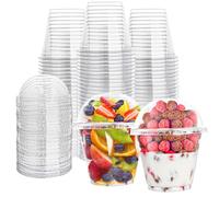 Lullaby 200Pack 9oz Clear Plastic Cups with Dome Lids, Dessert Cups with Lids, Disposable Parfait Cups, Party Cups Cupcake for Parties and Daily Use