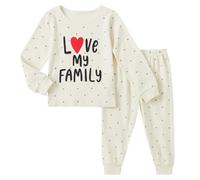 Lullaby Layers Unisex Kids Pyjamas 2-Piece Set - 100% Cotton Long-Sleeve “Love My Family” Star-Print Sleepwear for Boys & Girls (UK, Age, 4 Years, Regular, White)