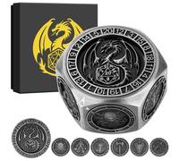 LULLEA Metal D20 Spinner Dice - Fantasy Polyhedral Dice for Tabletop RPG, Mythical Gaming Accessory and Gift for Gamers and Dungeon Masters, Silver with Gift Box