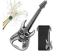 LULLEA Skull Guitar Bottle Opener - Rock Music Bar Tool for Men & Women - Silver Guitar-Shaped Beer Opener with Gift Bag - Ideal Music Gift for Birthday, Father’s Day, Christmas, BBQ, Camping