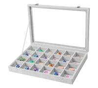 LuLobtg 24 Grids Rock Display Case, Gemstone Collection Box with Glass Clear Lid, Crystal Storage Organizer, Velvet Jewelry Showcase for Geodes Mineral Agate Fossil Coral