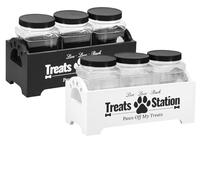 LuLobtg 2pack Dog Treat Container with 3 Airtight Treat Jars Plastic Dog Food Container with Wooden Holder Reusable Dog Cookie Jar Cat Treat Holder for Pett Dog and Cat(black+white)