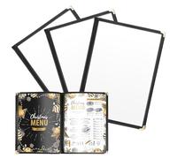 LuLobtg 4 Pack A4 Menu Covers, 4 Pages 8 Views Transparent Restaurant Menu Holder, Black Trim Clear View Wine Menus Cover with Metal Corner Protectors for Bars Cafes Homeschool