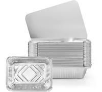 LuLobtg 50 Pcs Foil Trays Disposable Aluminium Foil Trays Containers with Lids 22x16x5cm 1100ml Non-stick Tin Foils Containers for Meal Prep Roasting Grilling Takeaway Baking Tray