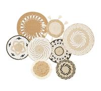 LuLobtg 8 Pcs Boho Wall Basket Decor, Handmade Round Rattan Woven Wall Mounted Decoration, Rustic Decorative Wicker Disc Placemats Hanging Art for Living Room Bedroom Dining Room Office Ornament