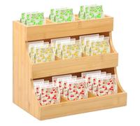 LuLobtg Bamboo Tea Bag Organiser, 3 Tier Vertical Tea Caddy Holds up to 180, Countertop Teabag Storage for Home Office or Cafe, Kitchen Condiment Rack for Sugar Packets, Creamers Holder