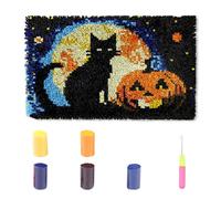 LuLobtg Latch Hook Rug Kit, 52×38cm Cat Pattern DIY Crochet Carpet for Adults Kids Beginners, Pre-Printed Canvas Yarn Rug Hooking Creative Art Kits for Craft Home Decor(Style B)