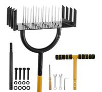 LuLobtg Lawn Aerator, Patio Metal Aeration Tools with 16 Pcs 9cm Spikes & 8 Cores, 98cm Garden Aerating Equipment, Heavy Duty Plug Core Aeration Clean Tool for Loosening Compacted Soil