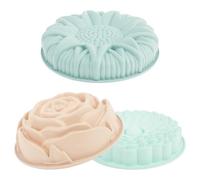 LuLobtg Silicone Baking Molds Rose Shape Cake Mold 10.2" /9.5" /8.9" Cake Pan Reusable Flower Baking Pan Nonstick Round Baking Tray for Jello Bread Pie Flan Tart(3pcs)