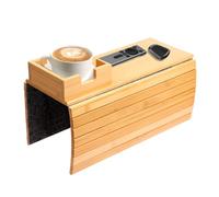 LuLobtg Sofa Armrest Tray, Foldable Wooden Couch Arm Tray with Cup Holder, Anti-Slip Sofa Arm Table, Couch Armrest Organizer for Snacks, Cellphone, Remote Control, Drinks Cups