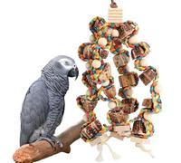 Lulu Buddy's LB-YMG-601 Parrot Chew Toy: Natural Corn Husks & Wooden Balls for African Greys/Macaws/Cockatoos/Amazons - Durable Safe Hanging Cage/Outdoor Enrichment for Medium & Large Parrots