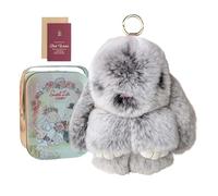 Lulu Bunny Keychain with Tin Box, Cute Bunny Charm on Rabbit Key Ring, Plush Trinket Pendant for Women & Girls (C)
