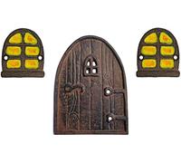 Lulu Decor, 100% Cast Iron Rustic Brown Miniature Fairy Door 5", Garden Ornament Ideal for Bottom of Trees (5 Inch - Round Top)