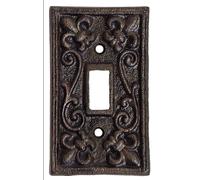 Lulu Decor, Fleur De Lis Cast Iron Light Switch Cover in antique rustic brown finish, perfect for any room or office space.