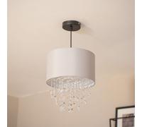 Lulu Grey Easy Fit Fabric Lampshade With Acrylic Jewel Bead Droplets ValueLights Grey One Size