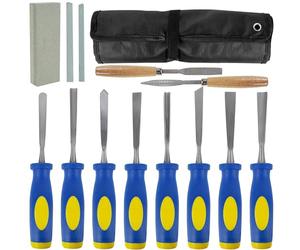 Lulu Home 13 PCS Wood Chisel with Canvas Bag, Wood Carving Tool Set Including Steel Beveled Chisel Tools with Rubber Handles, Rasps and Sharpening Stones for Woodworking