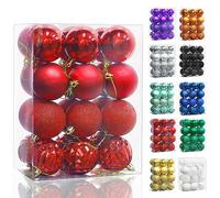 Lulu Home Christmas Ball Ornaments, 24 Ct 2.36" Pre-Strung Hanging Ornament Decorations, Xmas Shatterproof Plastic Balls for Holiday Party Wreath Garlands Trees, Red