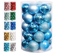 Lulu Home Christmas Ball Ornaments, 34 Ct 1.57" Pre-Strung Hanging Ornament Decorations, Xmas Shatterproof Plastic Balls for Holiday Party Wreath Garlands Trees, Sky Blue