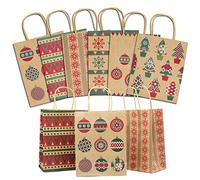 Lulu Home Christmas Gift Bags, 24 Pieces Medium Christmas Kraft Paper Bags with Handle, Assorted Christmas Prints for Party Favors