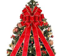 Lulu Home Christmas Tree Topper, 48" x 13" Red Large Velvet Bow with Long Streamers, Wired Edge Decorative Bow for Wreath Door Holiday Party Festival Xmas Decoration Supplies