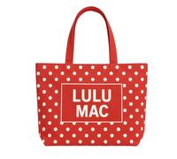 LULU MAC Canvas Tote Bag, Polka Dot, Stripe, Solid Reusable, Lightweight, One Size, Red Polka Dot, One Size