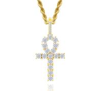 Lulu Mel Cross Necklace Iced Out 14K Gold Plated Cubic Zirconia Ankh Cross Pendant With Rope Chain, Trendy Hip Hop Gothic Diamond Jesus Cross Necklace For Men Women, One size, Cubic Zirconia, Cubic