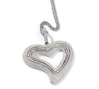 Lulu Mel Iced Out Big Heart Pendant Chain Necklace Cubic Zirconia Heart Necklace For Trendy Women, Gold Pleated Prong Setting Diamond Luxury Sweetheart Girl Gift With Gift Box, 20" Rope Chain, Wood