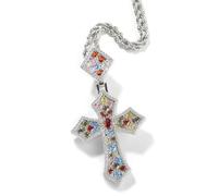 Lulu Mel Iced Out Colorful Rhomboic Cross Pendant Necklace, Trendy White Gold Hip Hop Cubic Zirconia Oval Diamond Cross Pendant Faith Jesus Necklace Gift, Large, Cubic Zirconia, Cubic Zirconia