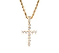 Lulu Mel Iced Out White Gold Plated Cross Pendant Cubic Zirconia Necklace with Rope Chain, Trendy Hip Hop Cross Faith Pendant Jesus Necklace For Men Women, L, Sterling Silver, brass, Cubic Zirconia