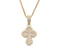 Lulu Mel Iced White Gold Plated Cross CZ Necklace with Rope Chain, Hip Hop Cross Pendant Modern Jesus Necklace for Men Women, Large, Sterling Silver Brass, Cubic Zirconia