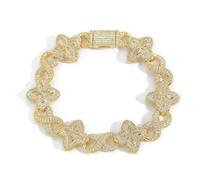 Lulu Mel - Infinity Cross Charm Cuban Chain Bracelet for Men Women, Icy Silver Color with 5A Colorful Prong Setting, Fashion Four Leaf Diamond Cubic Zirconia for, 7-inch, Brass, Cubic Zirconia