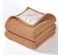 Lulu moon Muslin Baby Blanket - Cotton Quilt Blankets for Toddlers - Reversible Nursery Crib Blanket for Baby Boys and Girls 47"x47"(Caramel)
