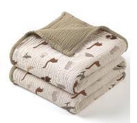 Lulu moon Muslin Baby Blanket - Cotton Quilts for Toddlers - Reversible Cot Blanket for Babies, Boys and Girls, 120 x 120 cm (Dinosaur)