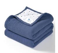 Lulu moon Muslin Baby Blanket - Cotton Quilts for Toddlers - Reversible Cot Blanket for Babies, Boys and Girls, 120 x 120 cm (Blue)